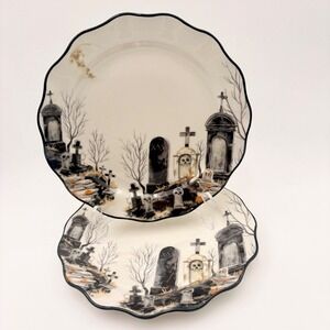 Potters Studio Halloween Graveyard Dinner Plates Set of 2 Scalloped Edge 10.5 in